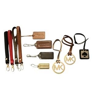 Leather Bag Charm and Wristlet Set - Brown, Black, Red